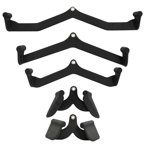 Fitvids LAT Pulldown Attachments, 5 Pieces Cable Machine Rowing Bar Set, Back Bicep Curl Tricep Lat Pull Down Strength Training Handles, Home Gym Fitness Cable Attachments with Non-Slip Rubber Coating - color: Graphite