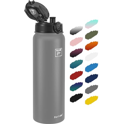 Fanhaw 40 oz Insulated Stainless Steel Water Bottle with Chug Lid, Leakproof & Sweat-Free Extra-Large Metal Bottle for Outdoor, Hiking & Gym (Gray) - color: Gray, style: 40 Ounces