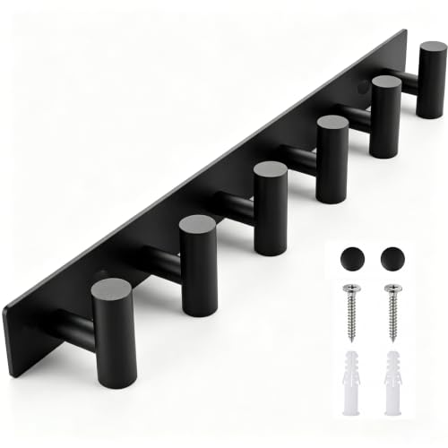 Matte Black Coat Rack Wall Mount - 6 Hooks, Heavy Duty Stainless Steel Wall Hooks for Towels, Coats, Robes, Bags, Hats, Keys, Wall Coat Hanger for Bathroom, Entryway, Kitchen, Hotel, Bedroom, Office - color: Matte Black, size: “T“ Shape 6 Hooks 1 Pack