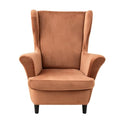 NILUOH Thick Velvet Wingback Chair Slipcovers 2-Piece, Stretch Wing Chair Covers Soft Sofa Slipcover Wing Back Armchair Cover Furniture Protector for Living Room - color: Red-camel