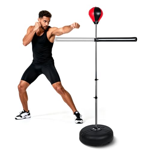 INNOLIFE Freestanding Punching Bag,Adjustable Height Home Boxing Training Equipment for Adults,Durable Boxing Bar & Stand with Stable Base for Fitness Workouts,Red