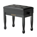 Adjustable Height Piano Bench Stool PU Leather Cushion Wooden Keyboard Seat with Music Storage (Black) - color: Black