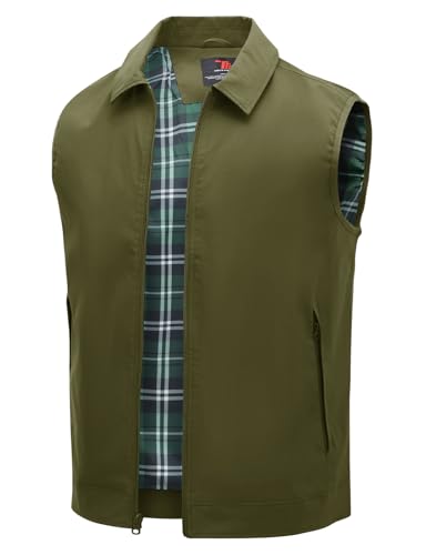 TBMPOY Men's Vest Casual Lightweight Thin Utility 3 Zip Pockets Stylish Sleeveless Jackets Summer Fall Golf Travel Business - color: Army Green, size: XX-Large