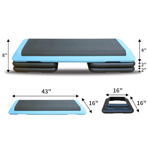 Adjustable Height Aerobic Step Platform with 4 Risers, Lightweight 11lbs Exercise Step Platform & Fitness Step with Non-Slip Surface for Workouts, Home, Gym and Fitness - color: Black+Blue