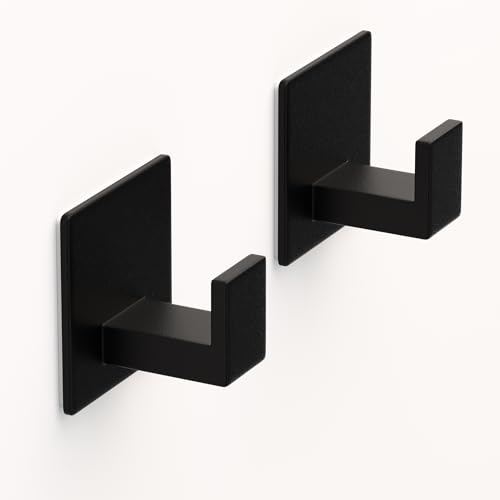 Adhesive Shower Hooks, Towel Hooks for Hanging Robe, Coat, Hat, Loofah, Heavy Duty Wall Hooks Stick on Bathroom, Kitchen and Office (2 Pack, Black) - color: Black, size: Adhesive "7" Shape -2 Pack