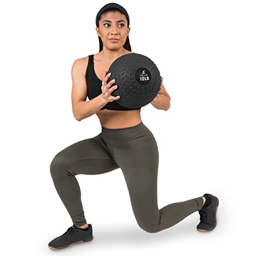 ProsourceFit Slam Medicine Balls 5, 10, 15, 20, 25, 30, 50lbs Smooth and Tread Textured Grip Dead Weight Balls for Strength and Conditioning Exercises, Cardio and Core Workouts - color: Tread - Black, size: 10 LB