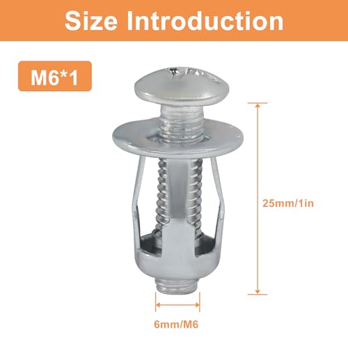 Hollow Wall Anchors, M6x25 (M6 x 1"), 20 Pack | Heavy Duty Cavity Fixing Anchors, Secure Fixings for Thin Walls, Aluminium Cladding Sheet, Steel Pipe/Iron Sheet - size: M6 x 1"
