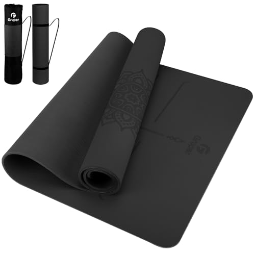 Gruper Yoga Mat Non Slip TPE Extra Wide Yoga Mat with Alignment Mark, 72"L x 32"W x 0.32"/0.24"Th (183cm x 80cm x 8mm/6mm), Anti-Tear Exercise Mat with Carrying Strap and Bag, Workout Mats for Yoga, Pilates - color: Black, size: 0.32*32*72 Inches