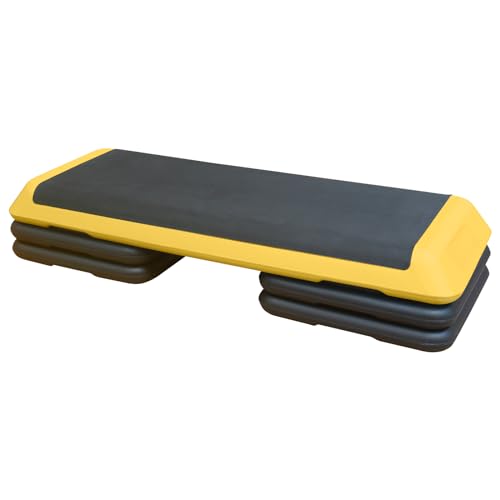 Adjustable Height Aerobic Step Platform with 4 Risers, Lightweight 11lbs Exercise Step Platform & Fitness Step with Non-Slip Surface for Workouts, Home, Gym and Fitness - color: Yellow