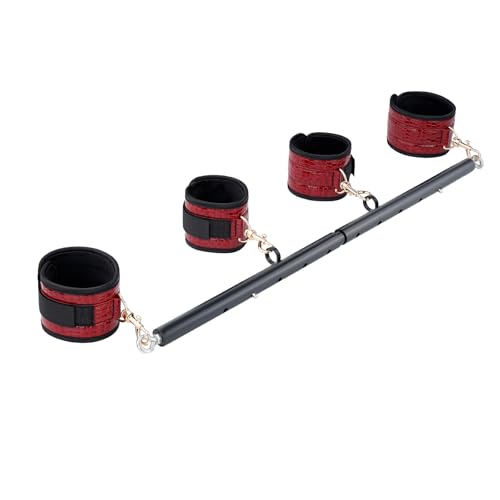 Heavy Duty Stainless Steel Expandable Spreader Bar with 4pcs PU Black--Pink Skull Pattern Detachable Adjustable Straps,Workout Bar for Home Indoor Gym Training Kit - style: Black+Red Embossed Kit