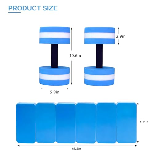MANO Pool Weights for Water Exercise Sports Aquatic Water Dumbbells with Ankle Weights and Swimming Belt for Aqua Fitness Barbells Foam Hand Bars - Set of 2 - for Water Aerobics - style: dumbbell&belt
