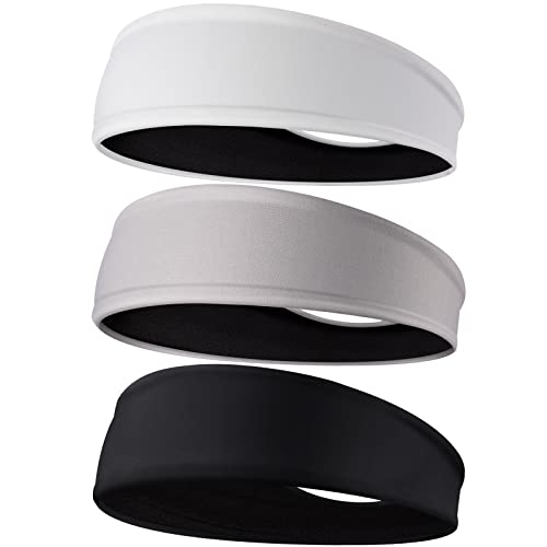 Braylin Men's Headbands, 3-Pack Head Band for Men, Sport Sweatbands for Running Fitness Yoga Cycling, Sweat Wicking Non Slip - color: 03.3Pcs White/Black+Gray/Black+Black