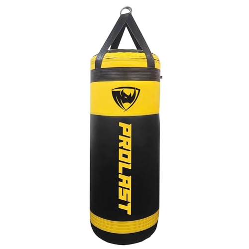 4Ft XL 135Lb Heavy Punching Kicking Bag for Adults, Boxing, MMA, Martial Arts, Muay Thai, Strength Training Equipment, Special Edition Rhino Logo - color: Yellow / Black, style: Unfilled