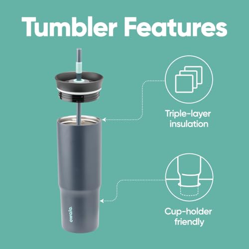 Owala Tumbler Stainless Steel Water Bottle 24 oz Foggy Tide | 2-in-1 Sip-or-Swig Lid | Splash-Resistant Lid | Reusable Straw | Cup Holder Friendly | Right & Left Hand Friendly - color: Foggy Tide, size: 24 Ounces (Pack of 1)
