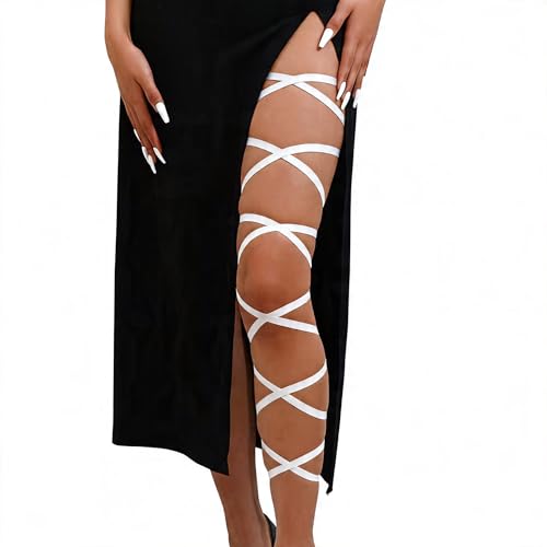 Elastic Cross Thigh Garter String Chain Leg Wraps, Punk Black Harajuku String Chain Body Jewelry for Women - color: White