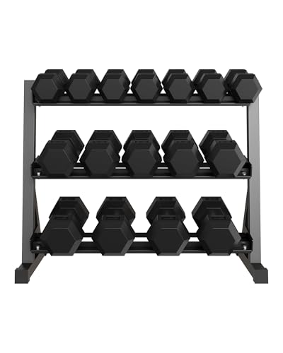 Heavy Duty Steel 3-Tier Dumbbell Rack for Home Gym – Space-Saving Weight Storage Shelf – Non-Slip Base, Rubber Guards, Holds Up to 480/800/1000 LB, Fits 5 or 6 Pairs Hex Weights