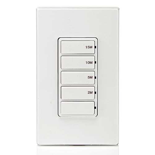 Leviton Countdown Timer Switch for bathroom fan and household lights, 2-5-10-15 min, No Neutral Required, Single Pole, 15A, 1/2 HP/9.8A Fan/Motor, DT115-1LW, White - style: 2-5-10-15 min, No Neutral Required