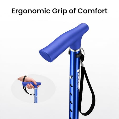 FORCEMECH GlowGuard Foldable Walking Cane for Men & Women, Adjustable Heavy Duty Cane with Glow Tip & Extra-Wide Tip - color: Gloss Blue