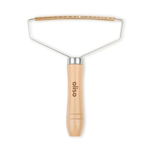 oliso Wool Mat Cleaning Tool - Brass Lint Remover for Quilting & Sewing | Handheld Carpet Brush, Rug Comb, Pet Hair Rake, Stainless Steel Frame, Wooden Handle, Furniture and Couch Use