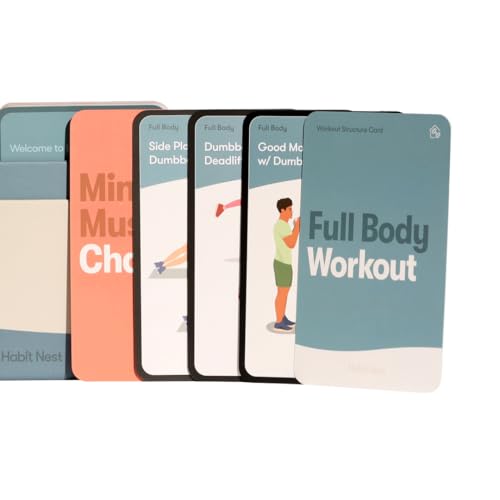 Dumbbell Elevate Exercise Cards: Home Workout Series Card Deck - Comprehensive At-Home Fitness System with 65 Exercises, 8 Bonus Challenges, and 4 Unique Workout Formats. - style: Exercise Cards