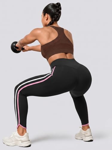 Aoysky Womens Buttery Soft Workout Leggings 25" Side Stripes High Waisted Full Length Yoga Leggings - color: Black, size: XX-Large