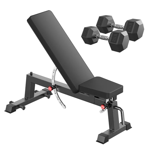HANDBODE Adjustable Weight Bench for Full Body Workout, 1500 LBS Weight Capacity Bench Press Bench of Home Gym Strength Training, Incline Upright Flat Utility Workout Bench with Fast Adjustment - color: 1300 lb Weight Bench & 2 X 25 lb dumbbells