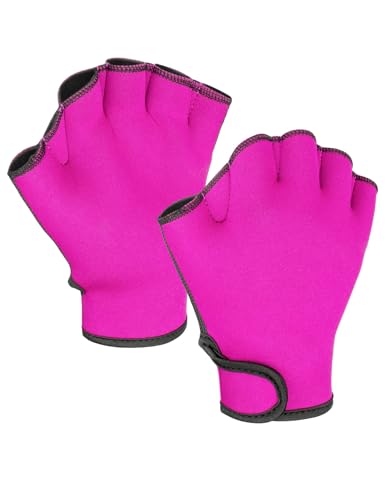 FitsT4 Sports Aqua Gloves Webbed Paddle Swim Gloves Fitness Water Aerobics - color: Rose Red, size: Medium