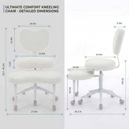 Cross Legged Office Chair with Wheels, 360 Swivel Height-Adjustable Meditation Chair with Lumbar Support, Beige - color: Beige, size: Heart Back