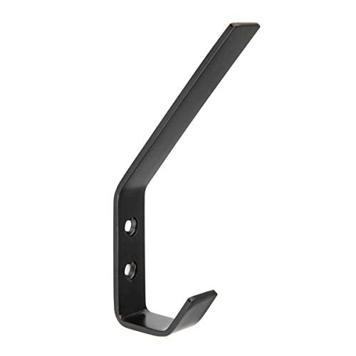 Amazon Basics Wall Mounted Modern Metal Drywall Coat Hooks - Flat Black, 5-Pack | Modern - style: Stainless Steel Double Prong