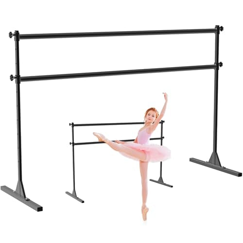 SELEWARE Height Adjustable Ballet Barre Freestanding Ballet Bar Heavy Duty Dance Bar Support Barre Movements Body Stretch Pull-ups, Sturdy Construction Never Fall Apart, Anti-Slip - color: 6 FT (Steel Crossbar, Black)