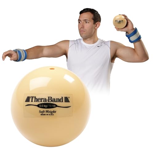 THERABAND Soft Weight 1.1 Lb, 4.5" Ball-Shaped Isotonic Exercise Balls for Physical Therapy, Weighted Ball Set for Pilates, Shoulder Strength & Rehab, Color-Coded, Portable & Easy to Grip - color: Tan