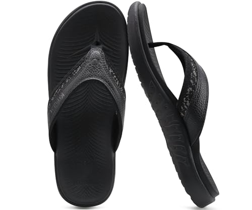 KuaiLu Mens Sport Flip Flops Comfort Orthotic Thong Sandals with Plantar Fasciitis Arch Support Outdoor Summer Beach Size 7~15 - color: Black, size: 7-7.5