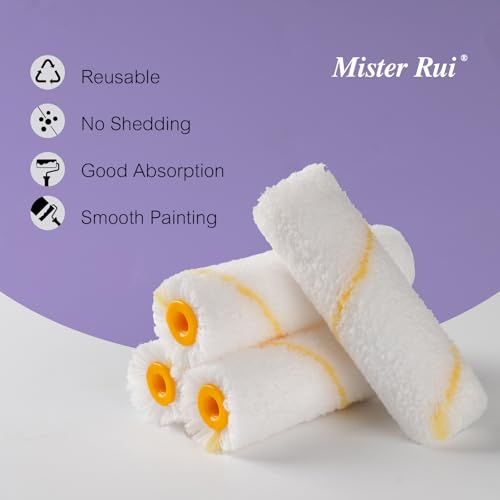 Mister Rui 40 Pieces 4-Inch Paint Roller Covers - 9mm Nap Microfiber Rollers for Walls, Cabinets, Trim, Compatible with All Paints and Stains, Reusable and Easy to Clean