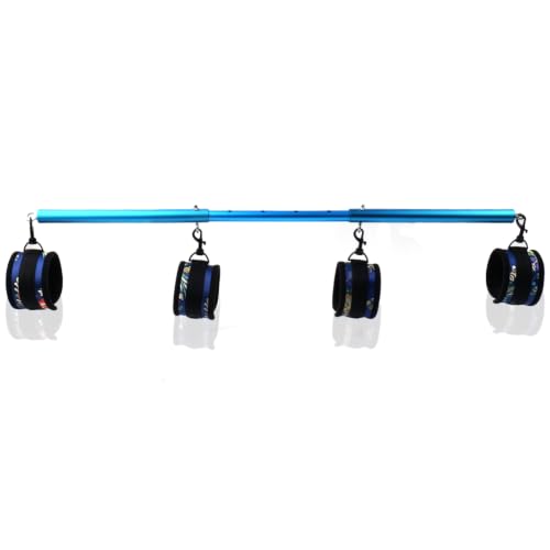 Spreader Bar Heavy Duty Stainless Steel Expandable Silver Bar Home Gym with 4pcs Furry Purple Adjustable Straps,Sports Aid Training Fitness Gear Pilates Aid Kit - style: Blue+Blue Kit