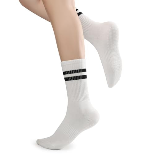 loudashuaiqi Grip Pilates Socks Non Slip Athletic Yoga Socks with Grips for Women Grippy socks for Hospital Workout Barre - style: 3pair White