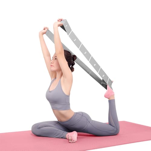 2-Pack Yoga Straps with 11 Loops - Adjustable Elastic Stretching Bands for Pilates, Dance, Ballet Gymnastics & Physical Therapy, Multifunctional Flexibility Exercise Equipment - color: Pink+Gray