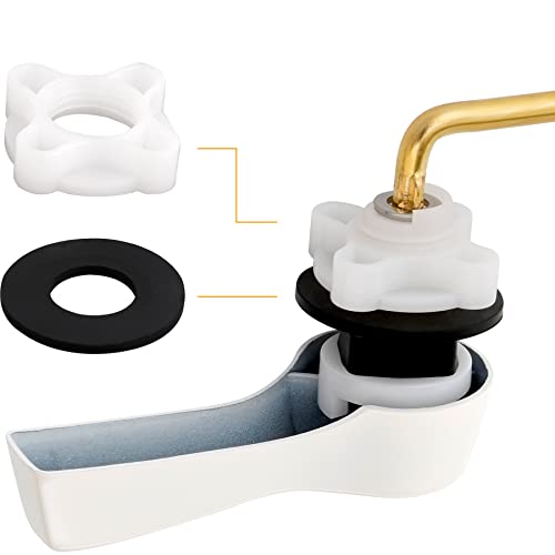 Hibbent Universal Metal Front Mount Toilet Handle Replacement Kit | White Finish Solid Brass Toilet Flush Tank Lever, Stainless Steel Flapper Chains for Most Toilet Tanks - color: White, style: Upgraded Front Mount