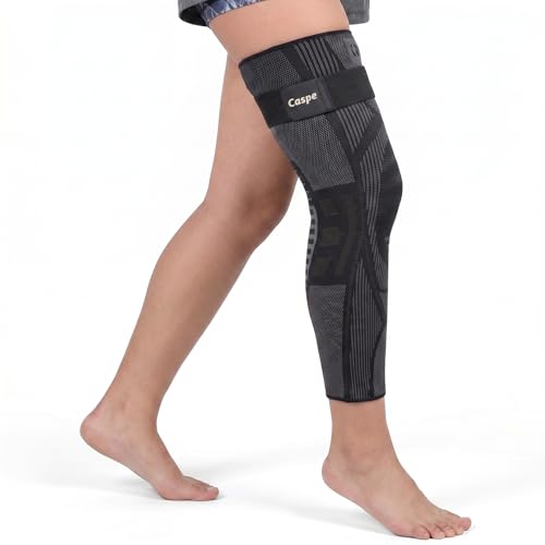 Caspe Leg Compression Sleeve With Strap, Full Length Thigh Knee Calf Support, Knee Compression Sleeve Women & Men, Full Leg Support for Light Recovery, Daily Wear - size: Medium