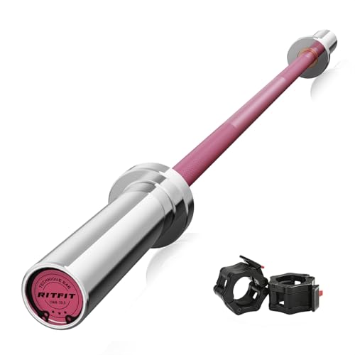 RITFIT Olympic Barbell 4ft/6ft - 2 Inch Weight Bar for Strength Training, Weightlifting, Squat, Deadlift, Bench Press, Curl, Overhead Press - 350lbs/500lbs Capacity - color: Pink, size: 4FT with Collar