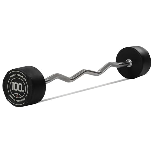 Titan Fitness Rubber Curl Fixed Barbells, Pre-Loaded Weight Bar for Strength Training & Weightlifting - color: EZ Curl Fixed Barbell, size: 100 LB
