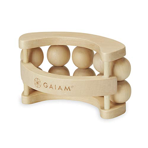 Gaiam Relax Massage Ball Roller, Handheld Wooden Tool | Wooden Massage Ball Roller | Total Body Tension, Relaxation & Stress Relief | Ergonomic Design | Home & Office Use