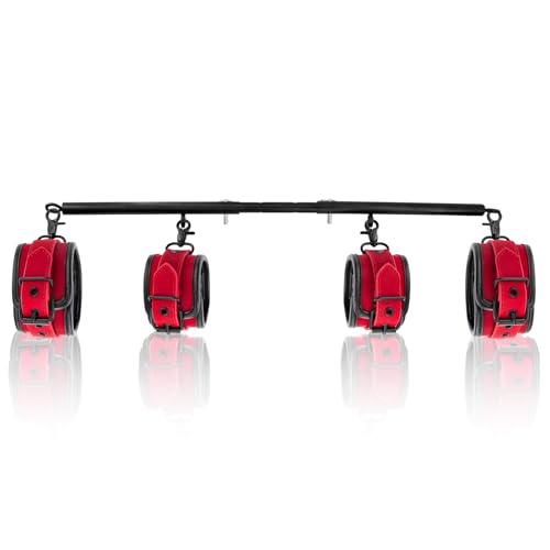 Spreader Bar Heavy Duty Stainless Steel Adjustable Bar with 4 pcs PU Cushioned Straps for Yoga, Pilates, Fitness Training, Home Gym Equipment and more. - color: Red