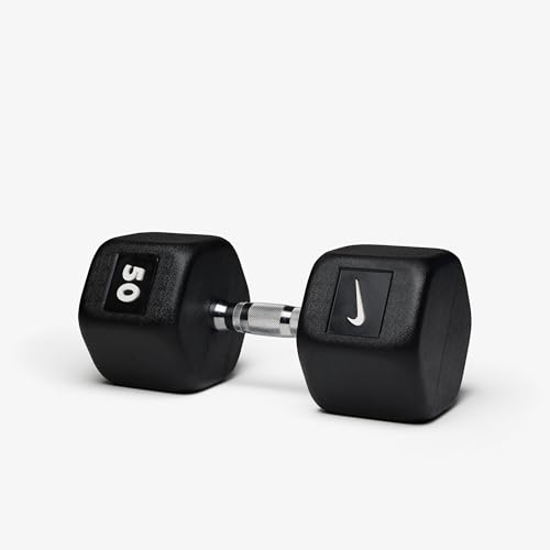 Nike Rubber Hex Dumbbell Pair - color: Black / White, size: 50 lb