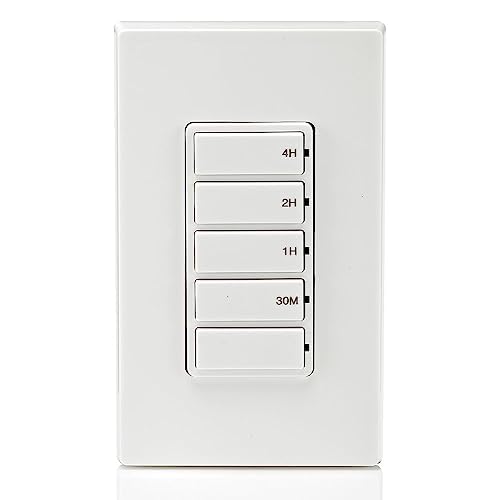 Leviton Countdown Switch for lights, attic, heaters, pool pumps, 30 min, 1-2-4 hour, Neutral Wire Required, 20A, 1 HP/16A Fan/Motor, Single Pole, Multi-Way or Multi-Timer, DT204-1LW, White - style: 1-2-4 hour, Neutral Wire Required