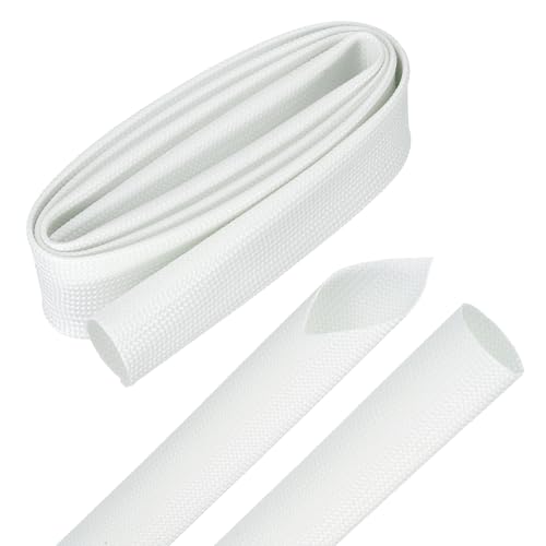 MECCANIXITY 3ft Braided Cable Sleeve, 1" ID 200C Heat Resistant 1500V Fiberglass Wire Insulation Cord Protector Organizer Wires Management for Motor Engine Fuel Line, White - color: White, size: 3ft-25mm