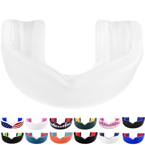 Oral Mart Youth Sports Mouth Guard for Kids (USA Flag, Fangs, 20+ Colors to Choose from) Mouthguard for Football, MMA, Karate, Boxing, Rugby, BJJ, Flag Football – /w Case (Youth, Strapless) - color: Clear/Semi Clear