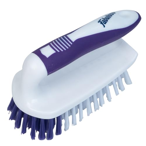 Fabuloso Cleaning Brush with Handle Compact Handheld Household Scrub Brush Kitchen Bathroom Baseboards Tile and Floors Firm Bristles Indoor Surface Cleaning White Purple 5.5 Inch Everyday Cleaning - size: Scrub Brush w/ Handle