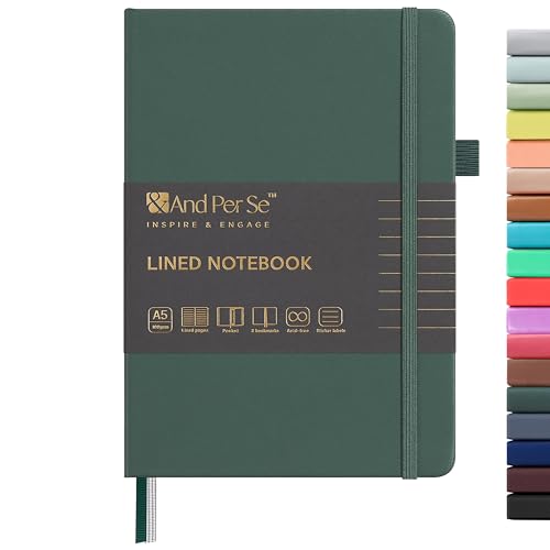 &And Per Se Lined Journal Notebook, 160 Pages, A5 5.7 x 8 inches College Ruled Thick Paper Notebook Journals for Writing, Hardcover Notebooks for Women Men Office School (1 Pack, Green) - color: Green, style: 160-Lined