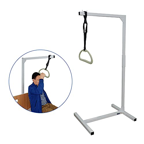 AOSSA Trapeze Bar for Bed with Floor Stand – Medical Bed Trapeze for Elderly, Bed Lift & Stand Assist Aid for Seniors, Hospital Mobility Support (White)