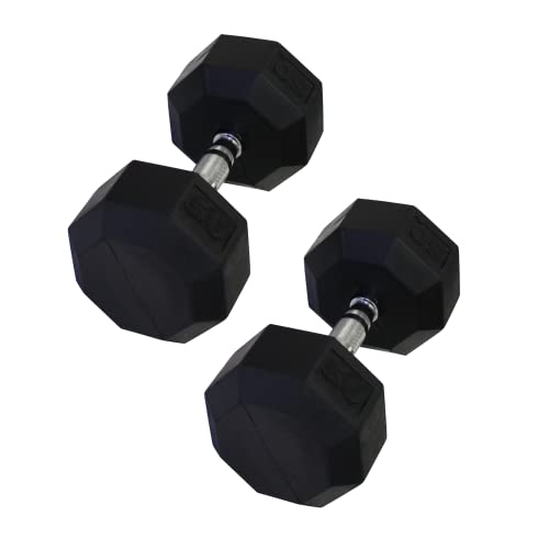 Ader 2lb-120lb Black Octagon Rubber Dumbbells Pair - size: 50lb